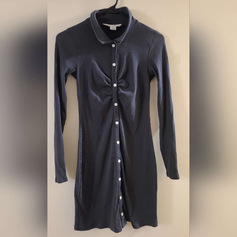 American Eagle Navy Blue Gathered Front Button Down Dress Womens Size XS